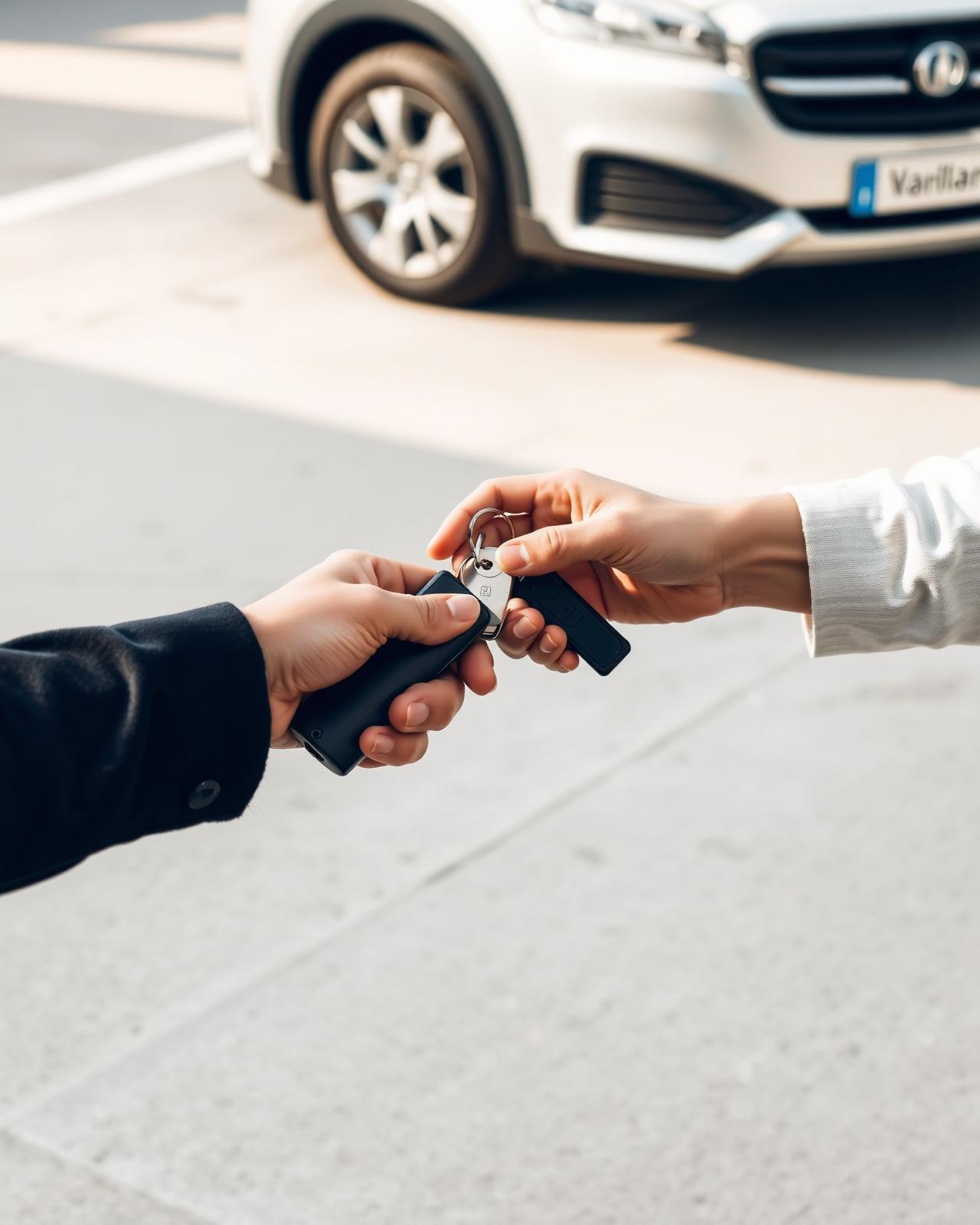 A private vehicle sale being handed over